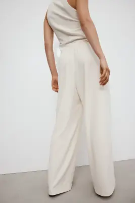 Pantalon plissé avec cordon de serrage - Beige clair — photo 3