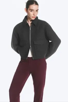 Veste zippée carrée courte - Gris foncé chiné — photo 1