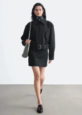 Veste ceinturée en sergé de coton - Noir — photo 1