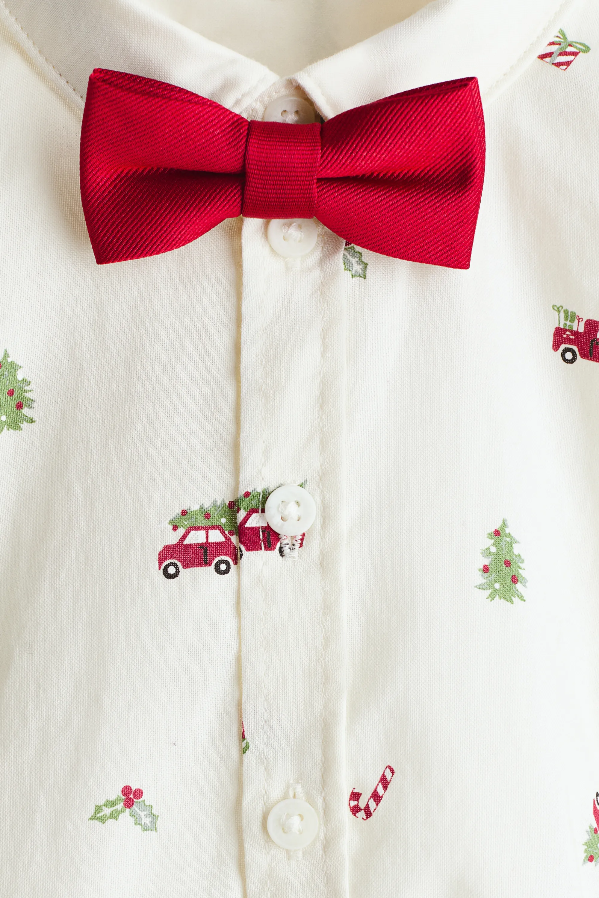 Ensemble 2 pièces avec chemise et nœud papillon - Blanc/Noël