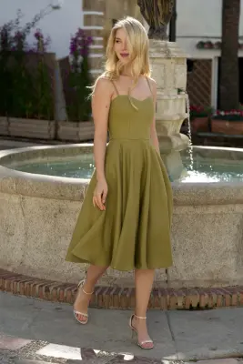 Bardot Linen Dress - Moss green — photo 2