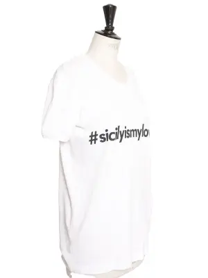 T-shirt manches courtes en coton blanc imprimé "Sicily is my love" Prix boutique 325€ Taille 38 — photo 3