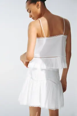 Jupe en coton avec dentelle - Blanc — photo 2