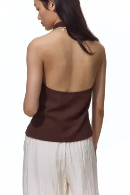 Top dos nu ornementé - Marron foncé — photo 3