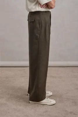 Pantalon French Military - Flanelle de laine vierge épaisse Vert Foncé Chiné — photo 5