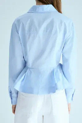 Chemise péplum en popeline - Bleu clair — photo 2