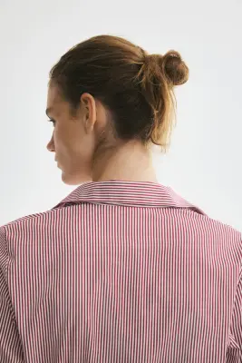 Chemise ajustée - Rouge foncé/rayures crème — photo 2
