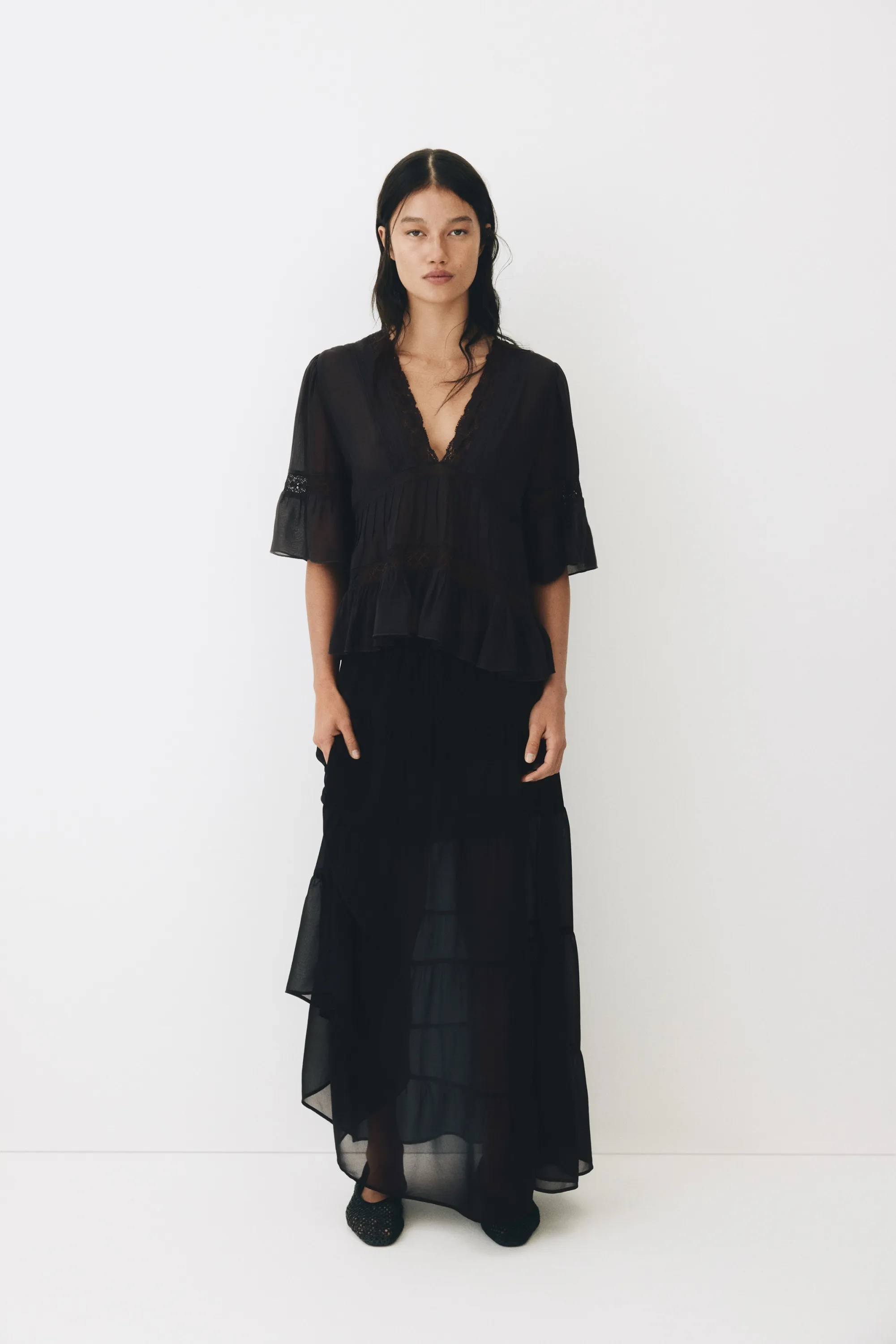 Jupe maxi à étages - Noir
