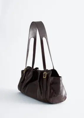 Sac porté épaule en cuir à silhouette basse - Marron foncé — photo 1