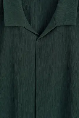 CHEMISE EN COTON FROISSÉ - VERT FONCÉ — photo 5