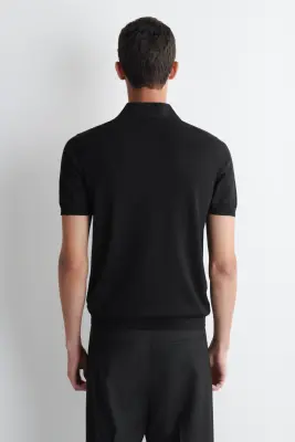 POLO SLIM EN MAILLE DE SOIE - NOIR — photo 4