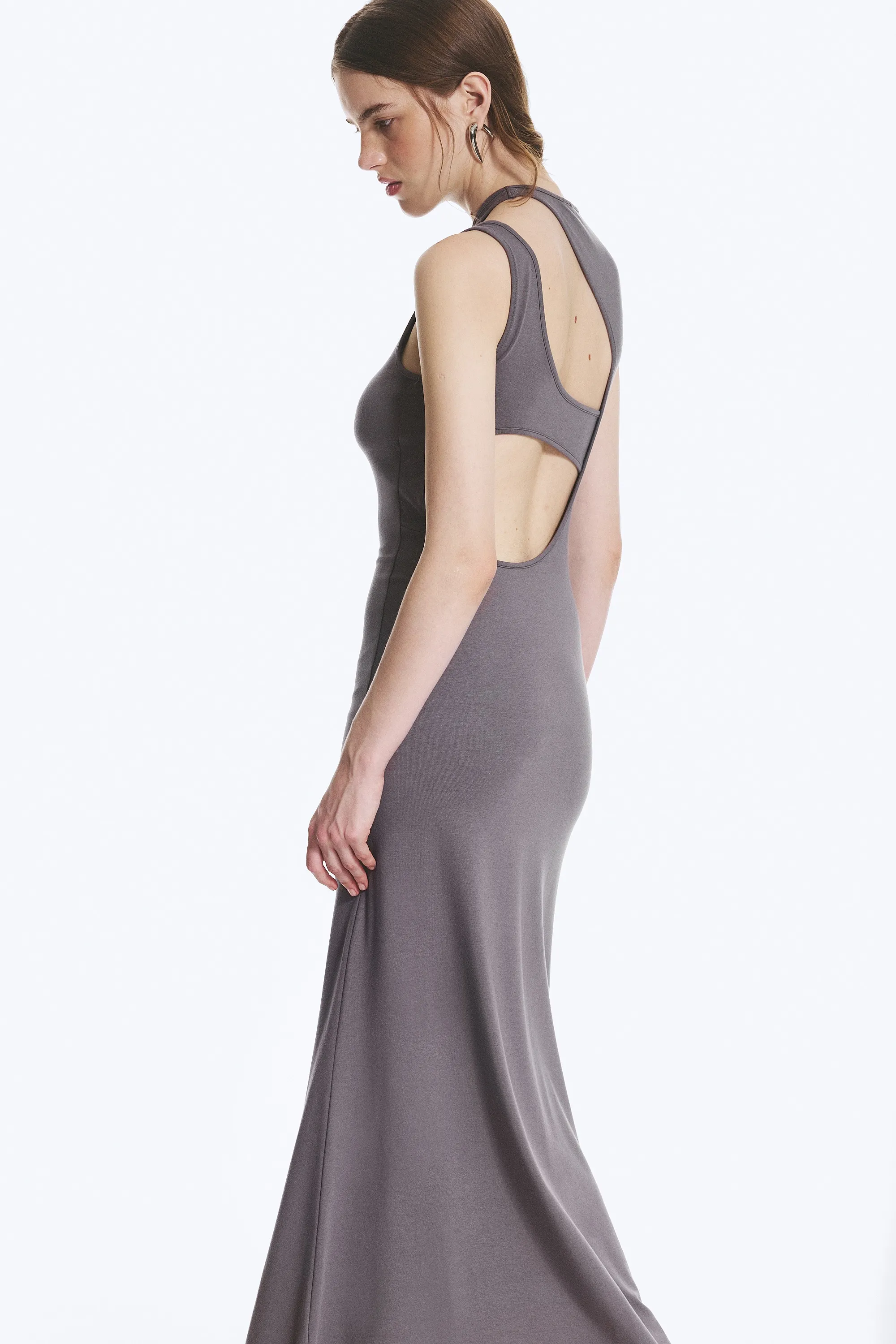 Robe longue à découpes - Gris violet poudré