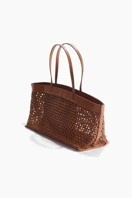 Sac shopping au tissage résille - Marron — photo 1