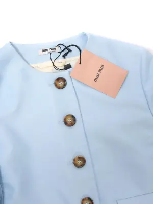 Veste courte bleu clair boutons écaille camel Est. Retail 2500€ Taille 34 — photo 5