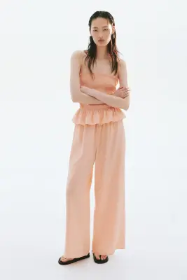 Combi-pantalon bandeau smocké - Abricot — photo 1