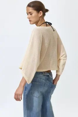 Top en maille avec manches cape - Beige clair — photo 2