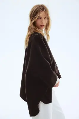 Veste cape en laine mélangée - Marron foncé — photo 2