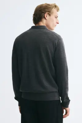 Polo Regular Fit en laine mérinos - Gris foncé chiné — photo 3