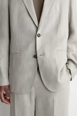 BLAZER BOUTONNAGE SIMPLE EN LIN - PISTACHE CLAIRE — photo 3