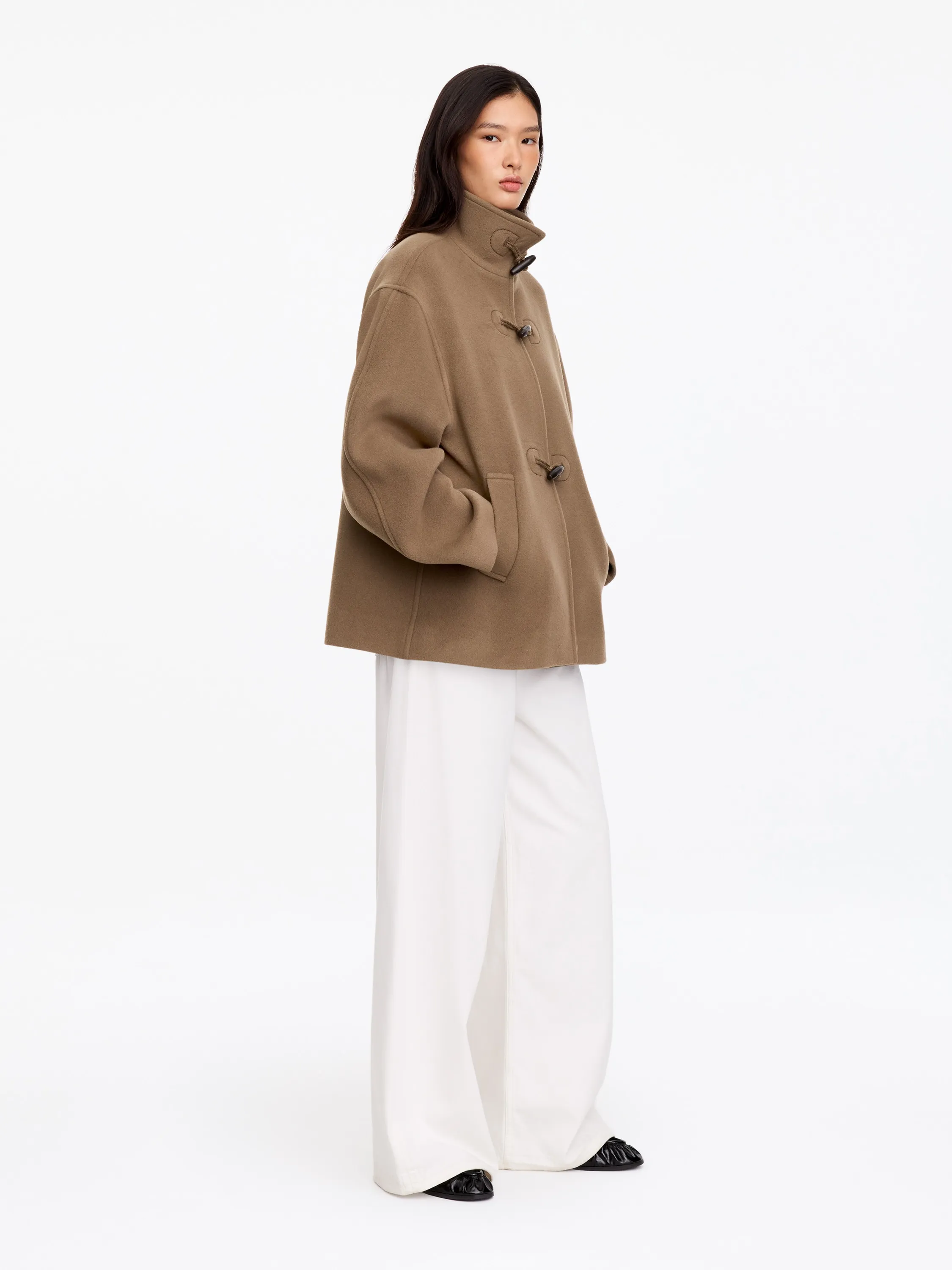 Duffle-coat court en laine mélangée - Taupe foncé