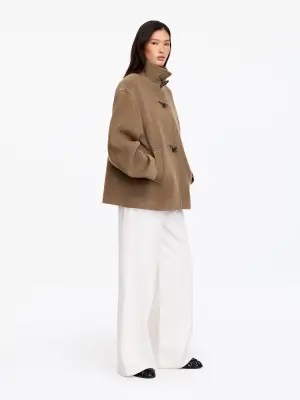 Duffle-coat court en laine mélangée - Taupe foncé — photo 1