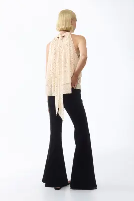 Top à étages avec détail à nouer - Beige clair/pois — photo 3