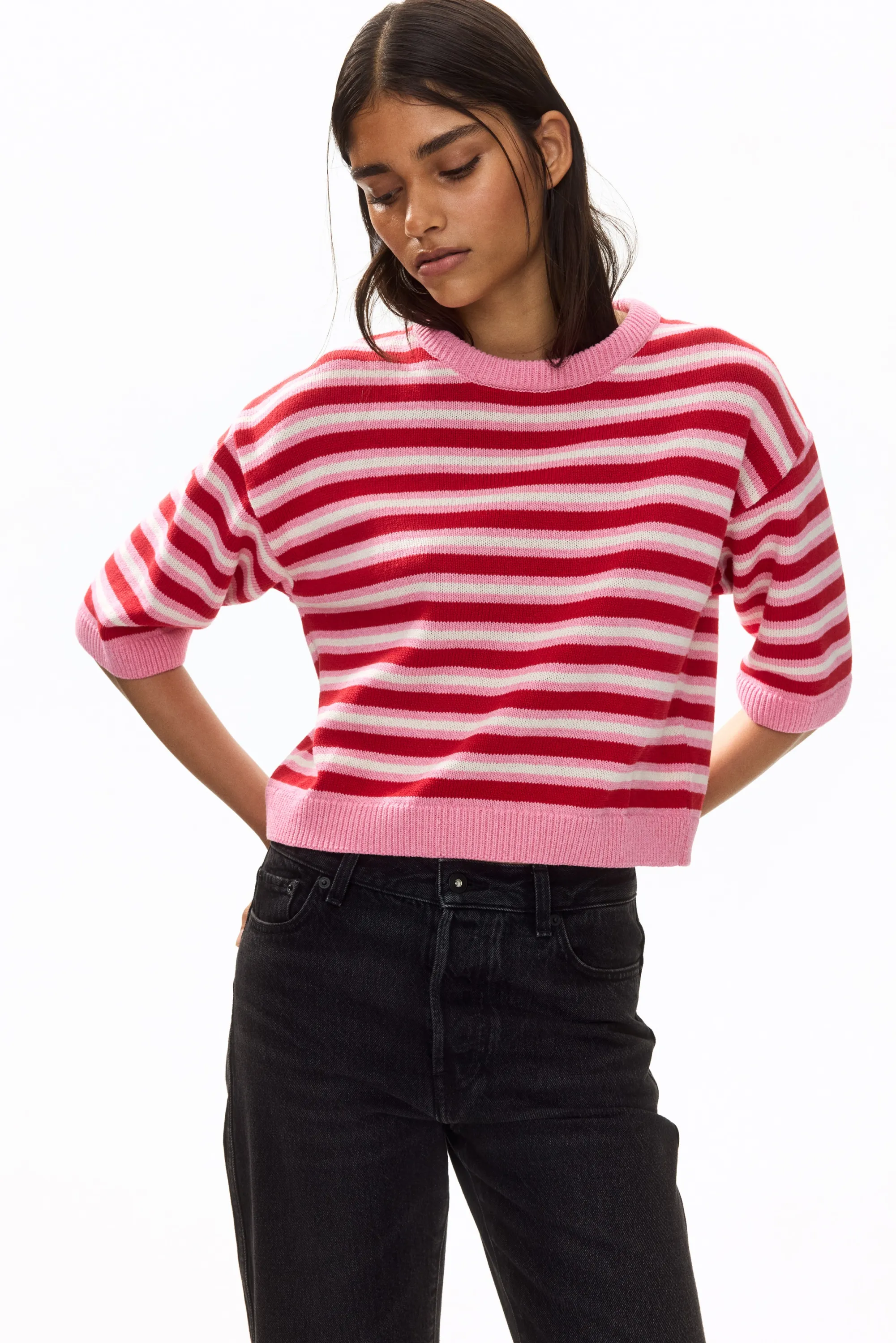T-shirt en maille - Rose/rayé