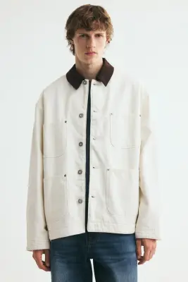 Veste workwear en denim - Crème/marron foncé — photo 2
