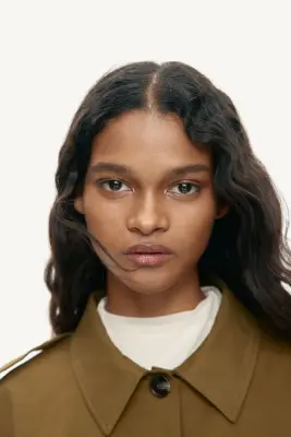 Veste façon trench en coton - Vert kaki foncé — photo 1