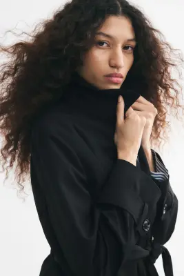 Trench-coat de longueur genou en twill - Noir — photo 3