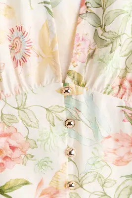 Blouse à encolure en V - Crème/fleuri — photo 4