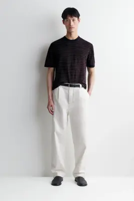 T-SHIRT RAYÉ EN MAILLE DE COTON - BRUN / NOIR / RAYÉ — photo 2