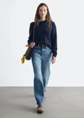 Pull en mélange bouclé de coton et de laine - Bleu foncé — photo 1