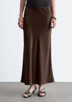 Jupe longue en satin - Marron foncé — photo 2