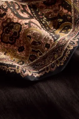 Pantalon en lin mélangé avec foulard - Marron foncé — photo 4