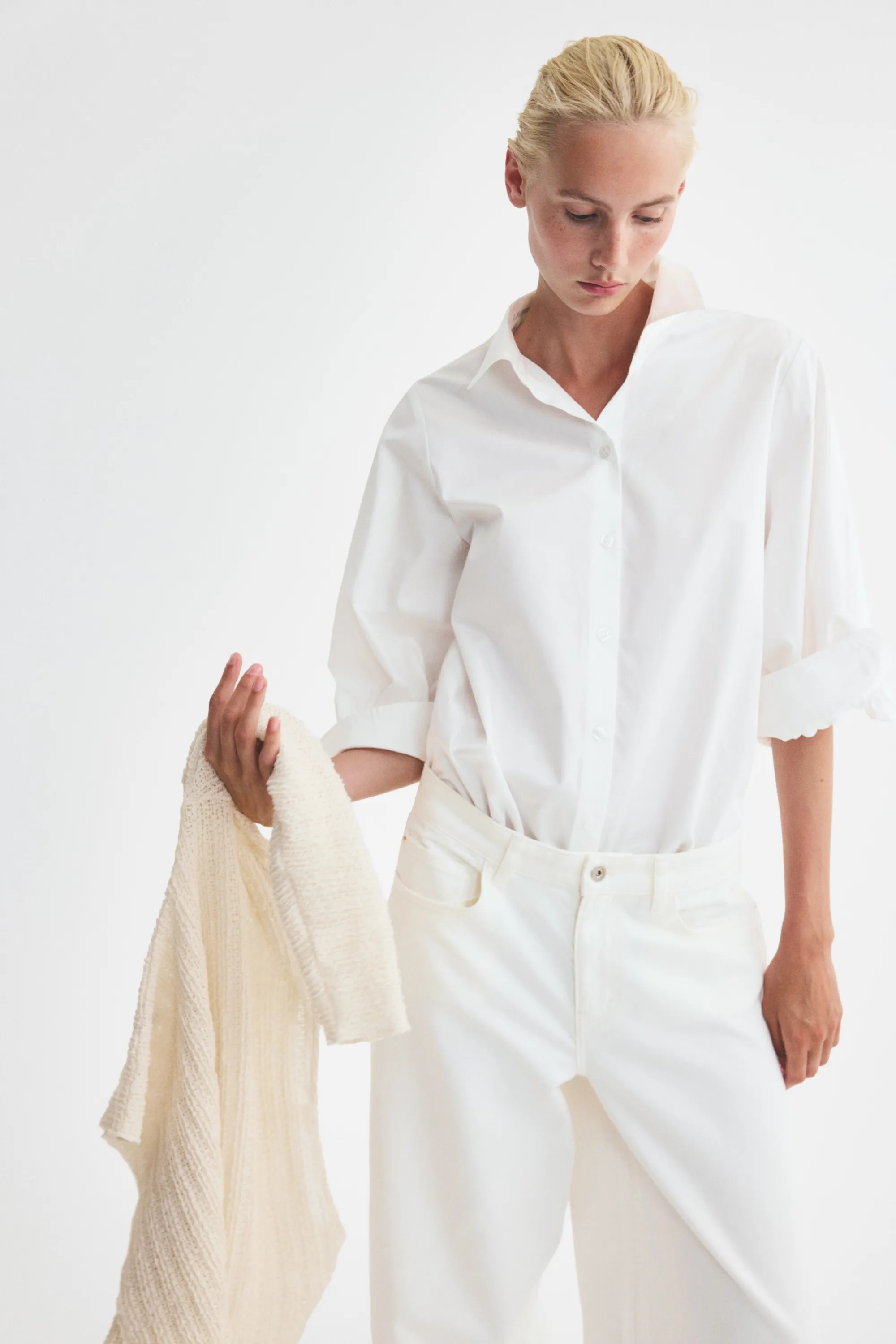 Chemise à manches ballon en coton - Crème
