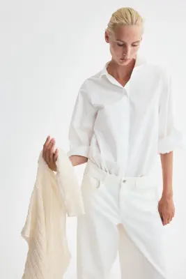 Chemise à manches ballon en coton - Crème — photo 1