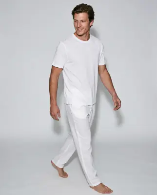 T-shirt Blanc Col Rond Manches Courtes en Coton / Lin — photo 3