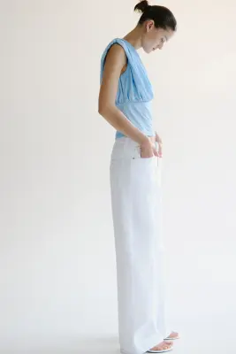 Top asymétrique à effet drapé - Bleu clair — photo 2