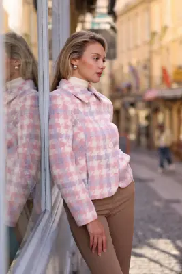 Melanie Wool Short Coat - Pink white — photo 3