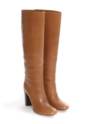 Bottes hautes à talon bois en cuir marron camel Prix boutique 1000€ Taille 36 — photo 2