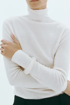 Pull col roulé en cachemire mélangé - Crème — photo 4