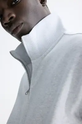 Sweat boxy Loose Fit avec zip - Gris clair chiné — photo 4