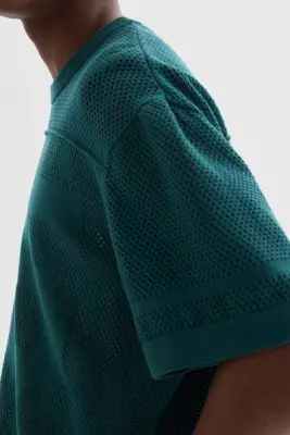 Relaxed Fit Boxy Mesh T-shirt - Bleu canard foncé — photo 3