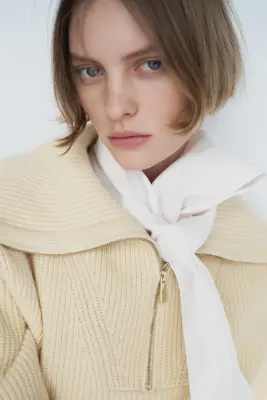 Pull en maille côtelée avec col zippé - Jaune clair — photo 1
