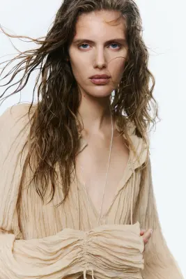Blouse oversize froissée - Beige — photo 1
