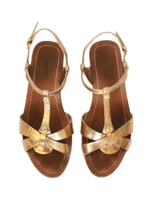 Sandales plates bride cheville en cuir doré Prix boutique 550€ NEUVES Taille 36 — photo 2
