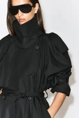 TRENCH-COAT EN COTON À COL CHEMINÉE - NOIR — photo 4