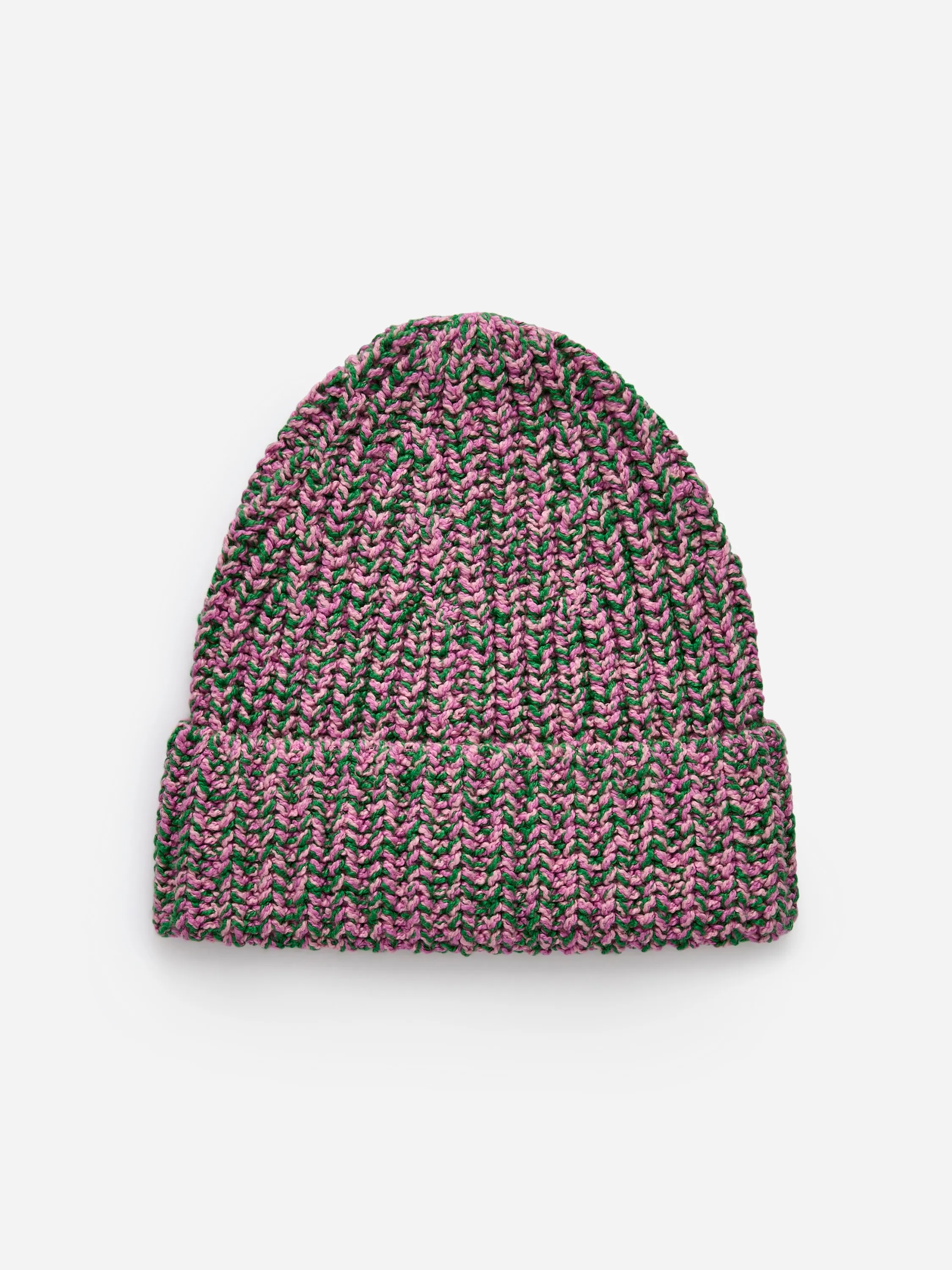Bonnet en coton en maille chinée - Rose/Vert