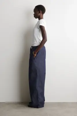 PANTALON LARGE TAILLE AJUSTABLE EN DENIM - BLEU ENCRE — photo 3